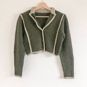 Steffner Austrian Made Wool Sweater Button Down Chunky Knit Cropped Cardigan